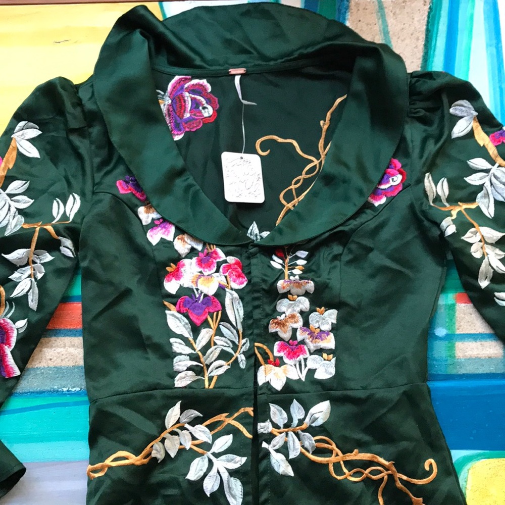 Free People Green Embroidered Jacket - Picture 3 of 4